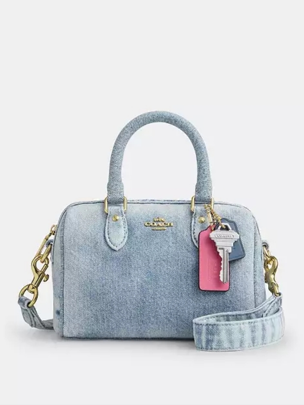 NWT COACH Mini Rowan In LOVED DENIM With CHARMS, In Orig Packaging 🩷🔑 - Picture 2 of 16
